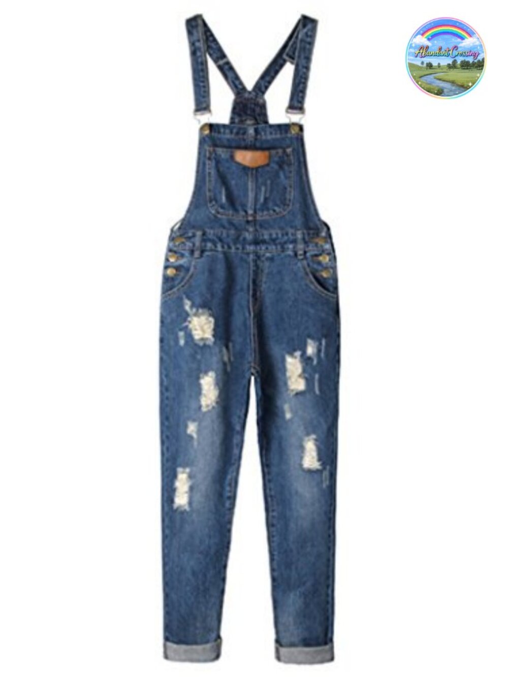 Ripped Denim Overalls Adjustable Straps Cotton Blend Relaxed Fit